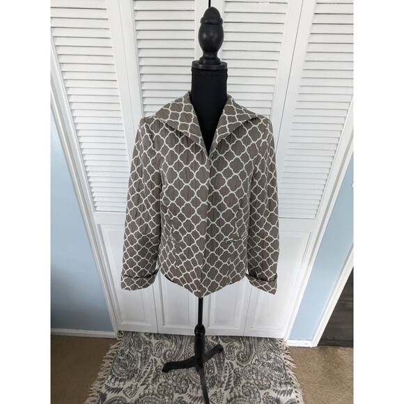 3 Sisters Jacket Coat S(4-6) Open Front Dressy USA Made Geometric Taupe Brown - Picture 3 of 15